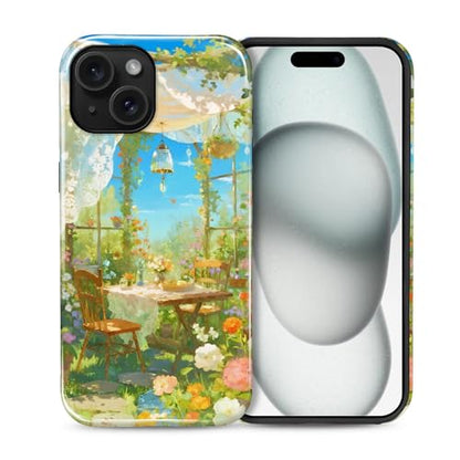 Case for iPhone 15, Shockproof Hybrid Protective Phone Case, Dual-Layer Drop Protection Anti-Scratch, Sunny Garden - color: Sunny Garden, size: iPhone 15