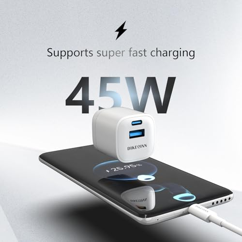 GaN Charger, 45W Fast Charging, Compact and Foldable Plug USB‑C Wall Charger, Compatible with iPhone 17 Series, MacBook, iPad, Samsung Galaxy S25 Ultra/S24 Series (3.3 ft Cable Included) - color: White