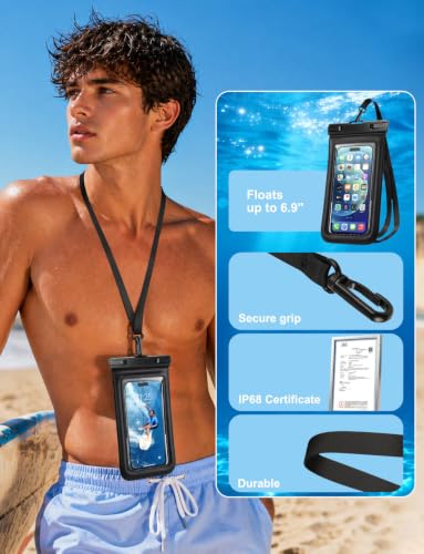 Floating Waterproof Phone Pouch 2 Pack, IP68 Dry bag Case for 6.9" Phones | Waterproof Phone Case,Floats in Water&Touchscreen,Underwater Shooting,Fits iPhone/Samsung,for Snorkeling,Beach,Kayak, Cruise - size: 7.0 inch, 2 Pcs Waterproof Pouch