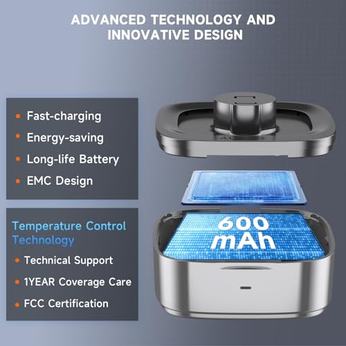 Wireless Charging Case Compatible with Oura Ring Gen 4 Charger Size 8 | 600mAh Portable Travel Charging Box with USB-C Cable & Indicator Light, Essential for Smart Oura Ring 4 Users, Grey