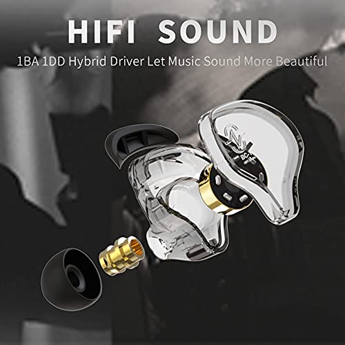 YINYOO CCZ Melody Gaming Earbuds Wired in Ear Hearphones with Microphone IEM HIFI Bass with 1DD 1BA Hybrid, Detachable Cable for Smartphones/PC/Tablet/Gaming/Video/Music/Calling (with mic, dark black) - color: Dark, size: 3.5mm-With Microphone, style: 3.5