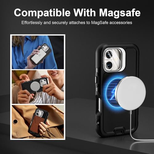 Follaroma Magnetic for iPhone 17 Case with Camera Stand, Black, 6.3" | Built-in Glass Camera Cover,Compatible with MagSafe,Heavy Duty Shockproof Protective,Military-Grade Anti-DropDual Layer Cover - color: Black, size: iPhone 17 6.3''
