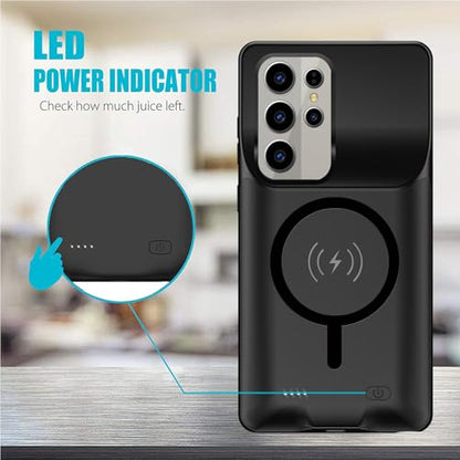 Battery Case for Galaxy S25 Ultra, 12000mAh High Capacity Portable Charger Case Rechargeable Smart Battery Pack Compatible with Galaxy S25 Ultra 6.9 inch Charging Case Support Wireless & Carplay-Black - size: for Galaxy S25 Ultra