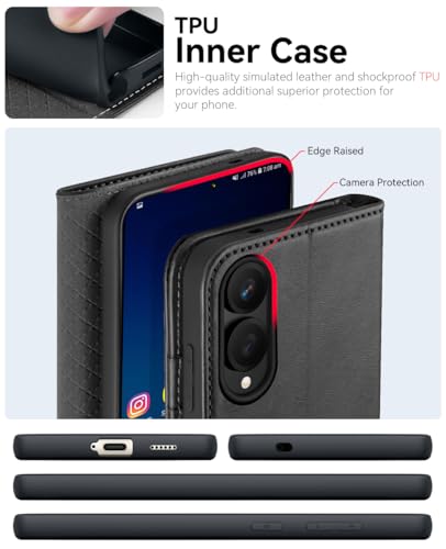 OCASE Compatible with Galaxy S25 Edge Wallet Case, PU Leather Flip Folio Case with Card Holders RFID Blocking Kickstand [Shockproof TPU Inner Shell] Protective Phone Cover 2025, Graphite - color: Graphite, size: Samsung Galaxy S25 Edge