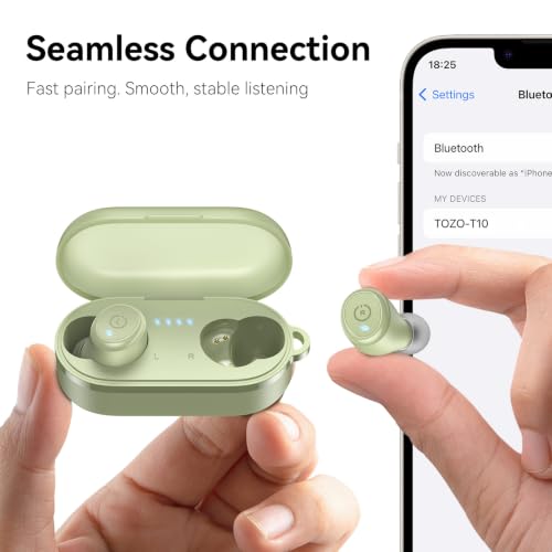 TOZO T10 Wireless Earbuds Powerful Bass Stereo Wireless Charging, APP, IPX8 - color: Light Green