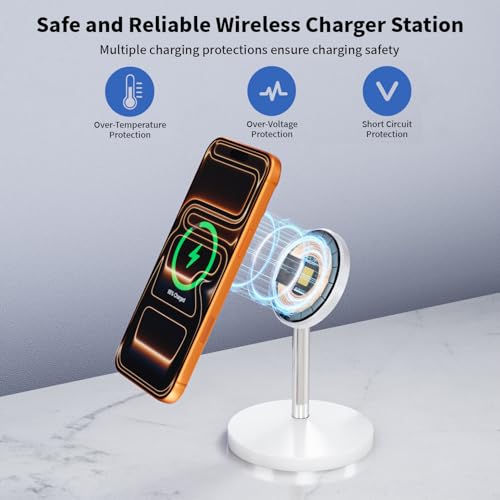 Magnetic Wireless Charger iPhone Stand,25W Mag-Safe Charger Fast Charging Stand 35W Magnetic USB C Adapter with 6FT Cable Wireless Fast Charge Station for iPhone 17 Pro Max/17/16/15/14/13/12, AirPods