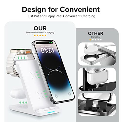 3 in 1 Fast Wireless Charging Station for Multiple Apple Devices - color: White