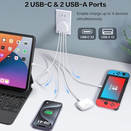 3-Pack USB C Charger Block, 40W 4 Port Flat Fast USB C Wall Charger - color: 3-Pack White