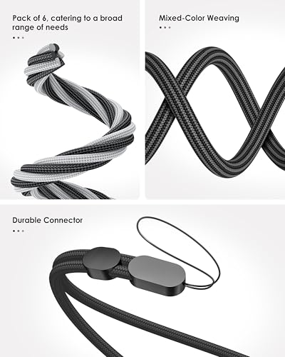 Avorast 6 Pack Cell Phone Camera Wrist Straps, Wrist Lanyards - color: Black&sliver
