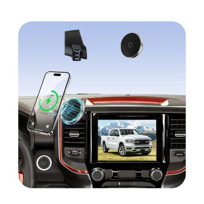 Phone Mount for Dodge Ram 1500(2019-2024, 5" & 8.4" Screen ONLY),15W Wireless Charger,Magnetic Phone Holder,Dashboard Car Holder,360°,Hands-Free,Truck Driver Essentials(Not for Column Shifter) - size: Dodge Ram 1500/2500/3500 | 2019-2024