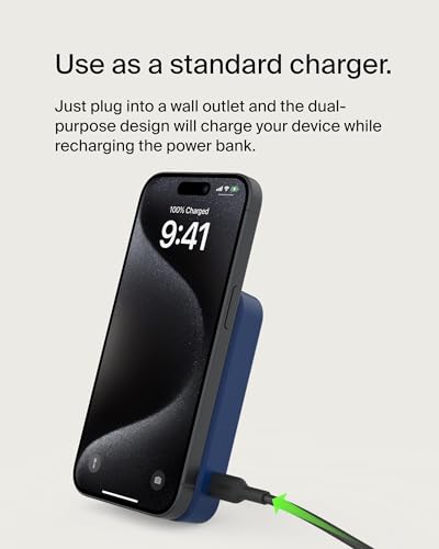 Belkin 10000mAh 15W Qi2 MagSafe Power Bank w/Built-in Kickstand | Wireless Charging Battery Pack, iPhone 17, Air, Pro, Pro Max, AirPods, Apple Watch, Google Pixel 10, Built-in Stand, Magnetic - color: Blue, style: 10K mAh