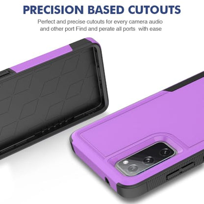 for Samsung Galaxy S20 FE 5G Case: Dual Layer Protective Heavy Duty Cell Phone Cover Shockproof Rugged with Screen Protector - Military Protection Bumper Tough - Samsung Galaxy S20 FE 5G, Purple - color: Purple (PC) + Black (TPU)