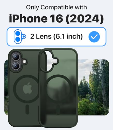 CAHEJILU Stronger Magnetic for iPhone 16 Case,Compatible with MagSafe | Military Grade Drop Protection,Anti-Fingerprint shockproof Protective Phone Case for iPhone 16 Translucent,Alpine Green - color: A2-Alpine Green