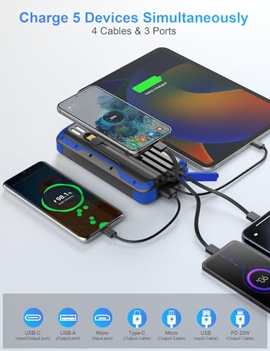 Solar Power Bank 40000mAh PD20W Fast Charging Portable Solar Charger - color: Blue
