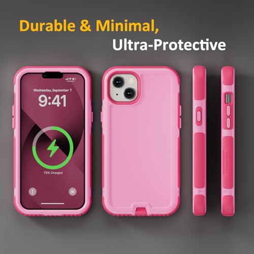 Follaroma for iPhone 13 Case, Heavy Duty Magnetic Cases, Pink, 6.1" | Compatible with MagSafe, Heavy Duty Shock proof,Military-Grade Anti-Drop Protective,Dual Layer Magnetic Protection Phone Case - color: Pink