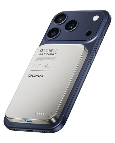 MOMAX Q.MAG Magnetic Power Bank, 0.5" Slim Slim Power Bank Fast Charging, 10000mAh for Magsafe Portable Charger for iPhone Air Battery Pack/17/Pro/Max/16/15/14/13/12 (No Lightning)