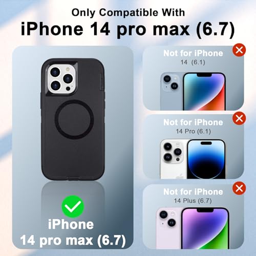 Defender for iPhone 14 Pro Max Magnetic Case with Belt Clip Holster, Black | Compatible with MagSafe, Heavy Duty Rugged Shockproof Anti-Drop Full Body Protective Case for iPhone 14 Pro Max, 6.7 Inch - color: Black