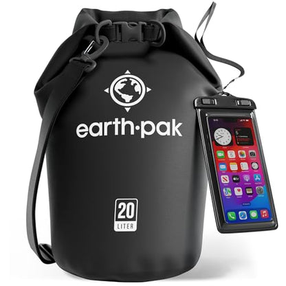 Earth Pak Waterproof Dry Bag - Roll Top Waterproof Backpack Sack Keeps Gear Dry for Kayak with Waterproof Phone Case - color: Black, size: 20L