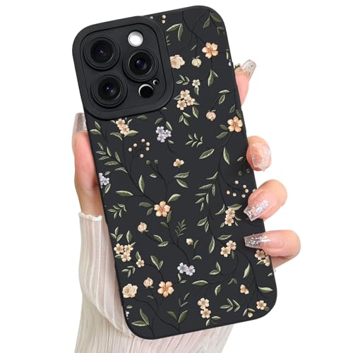 LSL Case for iPhone 16 Pro Colorful Floral Pattern Print Design | Soft TPU Full Camera Lens Anti-Drop Anti-Scratch Shockproof Protective Slim Black Cover for Women Girls - color: Color Floral Black Case, size: for iPhone 16 Pro