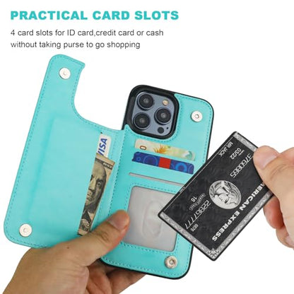 ONETOP for iPhone 15 Pro Max Wallet Case with Credit Card Holder,LightBlue | Kickstand,ID/Cash Holder,Case Wallet with Card Slots,Double Magnetic Clasp,Durable PU Leather Shockproof Cover for Women Men - color: Light Blue