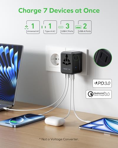MOMAX 70W Universal Travel Adapter 7-in-1 GaN International Power Adapter - color: Black, size: 70W