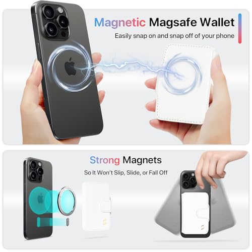 Magnetic Phone Wallet Card Holder for Magsafe Wallet, for iPhone 17/16/15/14/13/12 Series, RFID Blocking, 5 Slots Fit 7 Cards, ID Window, Luxury Leather Mag Safe Wallet for Women Men, White - color: Glossy White