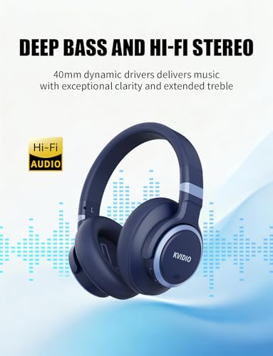KVIDIO Hybrid Active Noise Cancelling Headphones Over Ear - color: Blue