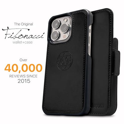 Dreem Vegan Leather Magnetic Detachable Wallet Case for iPhone 13 Pro Max | Built-in Phone Stand, RFID Blocking Card Holder Flip Cover, MagSafe Compatible, Gift Box [Fibonacci: Black] - color: Black, size: iPhone 13 Pro Max