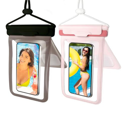 Wokyo 2Pack Waterproof Phone Pouch, IPX8 Double Space Cellphone Dry Bag Provides Full Underwater Protection Up to 7.5" Phone Protector with Secure Locking System Lanyard for Travel Beach Swimming - color: Black + Pink