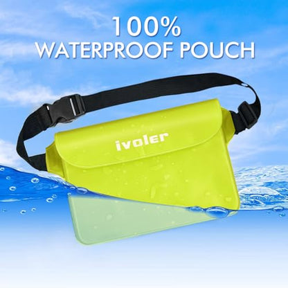 ivoler 2-Pack Waterproof Fanny Pack & Phone Pouch, Dry Bag for Passport, Phone & Wallet, Floating Waterproof Phone Case for Beach, Swimming, Kayaking, Boating, Cruise Essentials & Travel - color: Lime Green & Neon Lime
