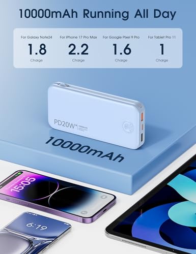 Nusyddy Portable Charger 10000mAh Fast Charging w/Built-in Wall Plug Blue - color: Cerulean