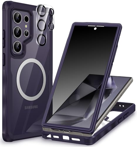 CENHUFO Magnetic Privacy for Samsung Galaxy S24 Ultra Case, Full Body Phone Case with Built-in Privacy Screen Protector and Camera Lens Cover, Anti Peep Shockproof Protective Clear Bumper - Purple - color: Purple, size: S24 Ultra