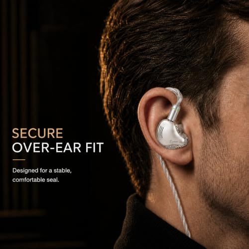 Rosmas Wired Earbuds with Mic,SM10 Pro Wired Gaming IEM Earbuds with Mic, Detachable 2-Pin Cable, 4BA+1DD Hybrid in-Ear Headphones, Secure Over-Ear Fit, 3.5mm for PC and Controllers， Sliver - color: Silver