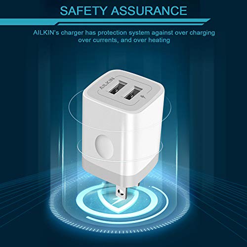 USB Wall Charger, Foldable Charger Adapter, AILKIN 2Pack 2.4Amp Dual Port - color: Wall Charger