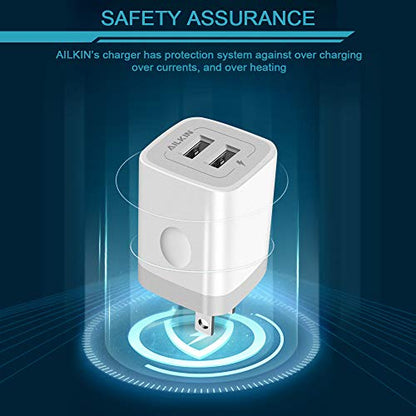 USB Wall Charger, Foldable Charger Adapter, AILKIN 2Pack 2.4Amp Dual Port - color: Wall Charger