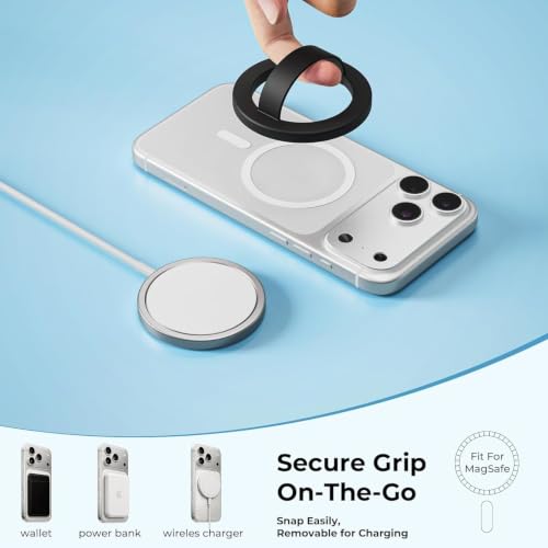 Magnetic Finger Loop Grip Holder for iPhone 17/16/15/14/13/12 Series, Black - color: Black