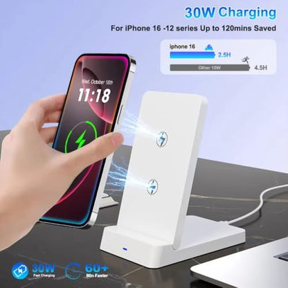 15W Desktop Wireless Charger Stand Foldable Phone Holder for iPhone 17 16 15 14 13 12 Pro Max Samsung Xiaomi Double Coil Fast Charging (Black)