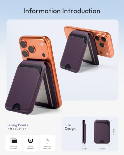 for MagSafe Wallet with Stand, Magnetic Card Holder for iPhone 17/16/15/14/13/12 Series, Not for iPhone 13/12 Mini(Purple) - color: Purple