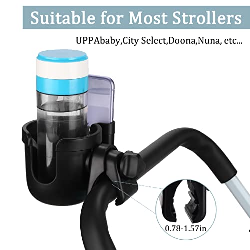Suranew Universal Stroller Cup Holder, Adjustable Drink Holder with Phone Holder for Baby Stroller, Wheelchair, Walker, Bike, Scooter, Gifts for Family Member. - color: Black