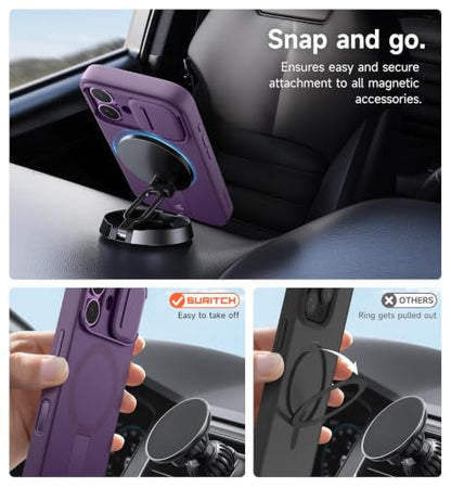 SURITCH for iPhone 17 Case with Camera Control Cover, Camera Slide Cover and Adjustable Kickstand, Compatible with MagSafe, Shockproof Bumper Protective Cases 6.3 Inch, Dark Purple - color: Dark Purple, size: IPhone 17-6.3"