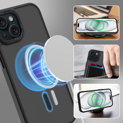 Magnetic Designed for iPhone 15 Case 6.1" 2023, Black | [Compatible with Magsafe] [with Wallet & Card Holder] [Military Drop Protection] Slim Translucent Matte Phone Case - color: Black, size: iPhone 15