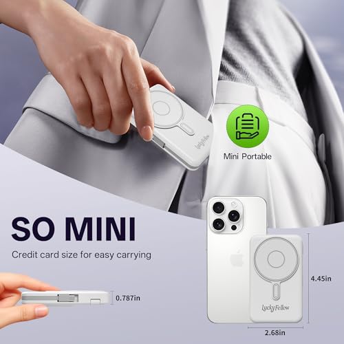 Magnetic Portable Charger Built-in Cables,10000mAh Fast Charging Wireless Charger Station External Battery Pack Slim Pocket Size Power Bank with Stand Compatible with iWatch, iPhone - color: White