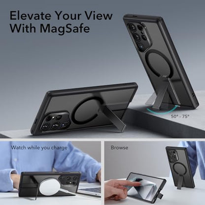 ESR for Samsung Galaxy S24 Ultra Magsafe Case with Kickstand, Wireless Charging Compatible with Magnetic, 3 Stand Modes, Military-Grade Protection, Shockproof Case Slim Fit for S24 Ultra, Black - color: Magsafe Boost-Frosted Black