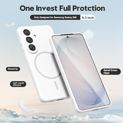 oakxco for Samsung Galaxy S26 Case Silicone Mag Safe, Magnetic Slim Thin Phone Case Compatible with Magsafe, Women Girls Cute Girly Aesthetic Soft Rubber Gel Safecase with Camera Cover, White - color: White, size: S26