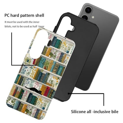 Compatible with Samsung Galaxy S26 Case,Glossy Case All-Round Protection Shockproof Anti-Scratches TPU Cover,Cases for Man Woman-Book Shelf Flower Plants Cat - color: Book Shelf Flower Plants Cat, size: Galaxy S26