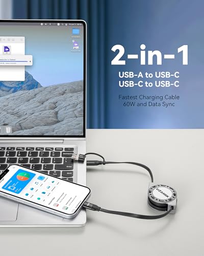 3 in 1 Retractable Charging Cable, USB A/C Charging Cable - size: A TO 60W:1PACK