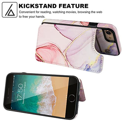 HAOPINSH for iPhone SE(2022) iPhone SE(2020) iPhone 7/8 Wallet Case with Card Holder, Pink Marble Back Flip Case PU Leather Kickstand Card Slots, Double Magnetic Clasp Shockproof 4.7" - color: Pink Marble