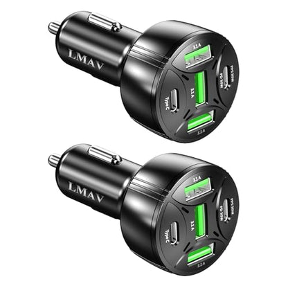 USB C Car Charger Adapter, 5 Ports 75W PD 3.0 - color: black/2pack