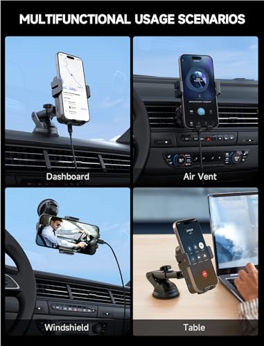 Wireless Car Charger 15W Auto Clamping Phone Holder Dash Windshield Vent - color: Gray