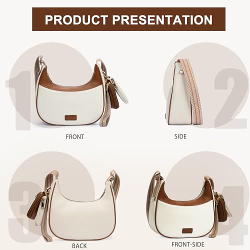 Small Crossbody Bags for Women RFID Vegan Leather Wristlet Phone Mini Purse Shoulder Handbag Wallet Travel Purse - color: N-white&brown